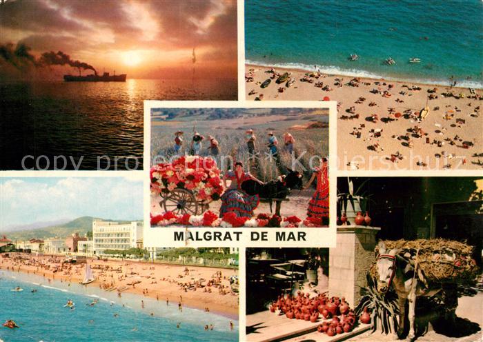 Malgrat de Mar Sonnenuntergang Dampfer Strand Esel Lasttier Bauern Folklore