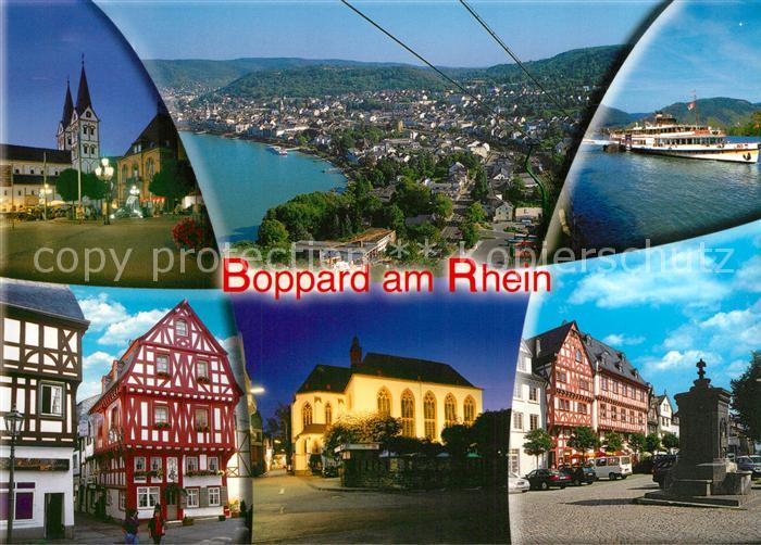 Boppard Rhein Kirche Fliegeraufnahme Rheinschiff Fachwerkhaeuser Brunnen
