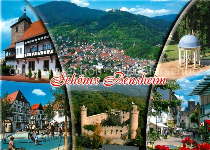 Bensheim Bergstrasse Panorama Brunnentempel Spielplatz Schloss Fussgaengerzone