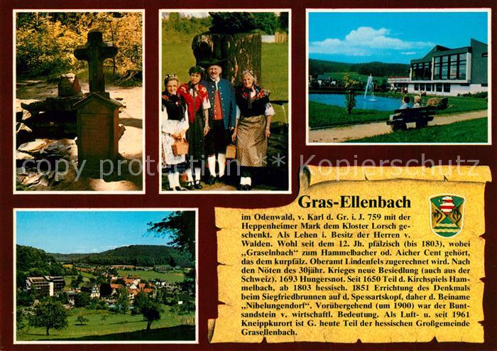 Gras-Ellenbach Siegfriedbrunnen Odenwaldtracht Nibelungenhalle Panorama