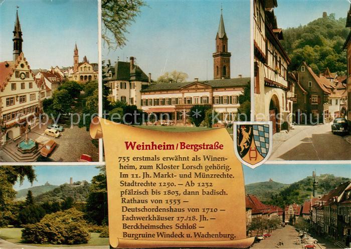 Weinheim Bergstrasse Rathaus Brunnen Kloster Deutschordenshaus Fachwerkhaeuser