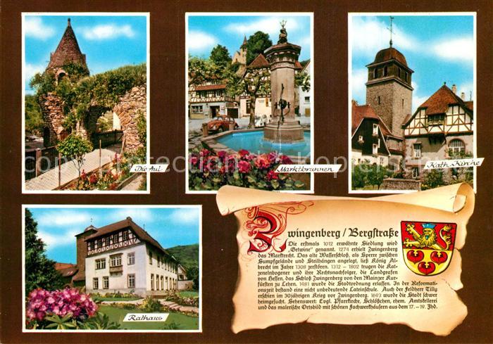 Zwingenberg Bergstrasse Die Aul Marktbrunnen Kath Kirche Rathaus