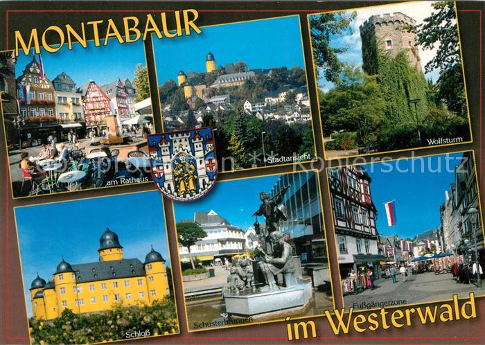 Montabaur Westerwald Am Rathaus Stadtansicht Wolfsturm Schloss Schusterbrunnen F