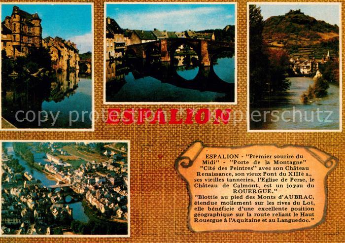 Espalion Le Palais Renaissance Pont Gothique Vue generale et le chateau de Calmo