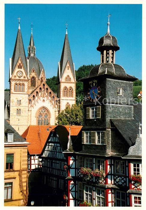 Heppenheim Bergstrasse Altstadt mit Dom Rathaus Glockenturm Fachwerkhaeuser