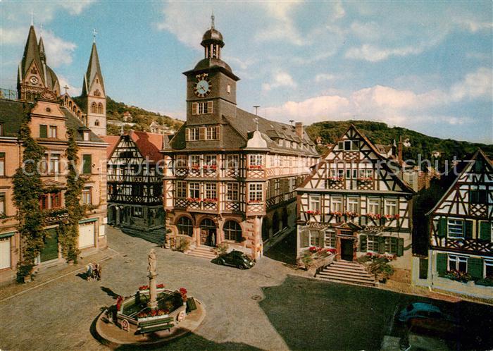 Heppenheim Bergstrasse Marktplatz Rathaus Gaststaette Goldener Engel Altstadt Fa