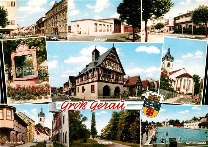 Gross-Gerau Strassenpartien Brunnen Bahnhof Rathaus Fasanerie Marktplatz Kirche