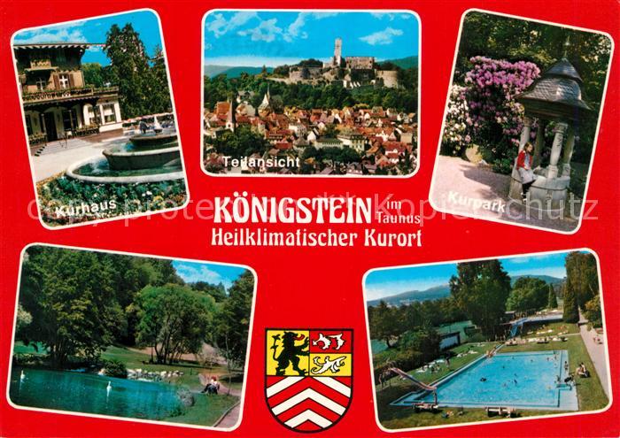 Koenigstein Taunus Kurhaus Kurpark Schwanenteich Freibad Teilansicht mit Burg