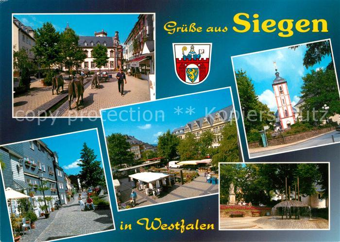 Siegen Westfalen Nikolaikirche Brunnen Markt Fussgaengerzone Brunnenanlage Plast