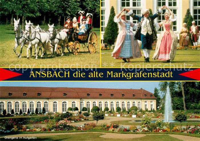 Ansbach Mittelfranken Orangerie im Hofgarten Pferdekutsche Vierspaenner Markgraf