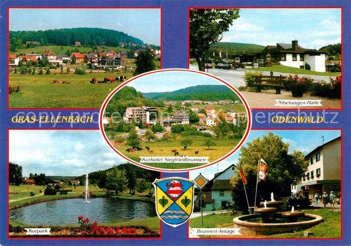 Grasellenbach Teilansichten Kurort im Odenwald Nibelungenhalle Brunnen Kurpark K