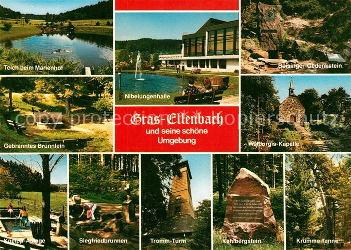 Grasellenbach Teich Brunnen Kneippanlage Siegfriedbrunnen Turm Kahlbergstein Kru