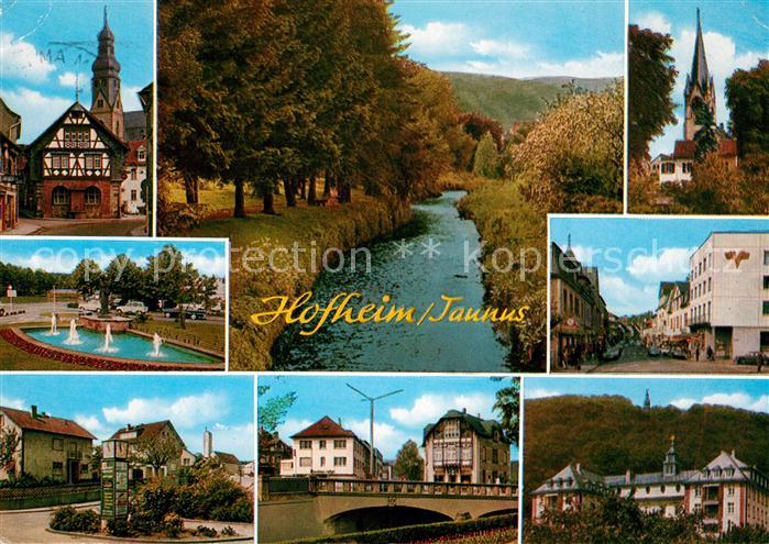 Hofheim Taunus Altes Rathaus Wasserspiele Bruecke Innenstadt Kirche Partie am Fl