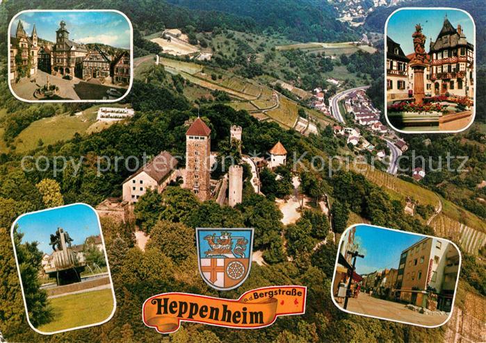 Heppenheim Bergstrasse Altstadt Brunnen Fussgaengerzone Starkenburg Fliegeraufna
