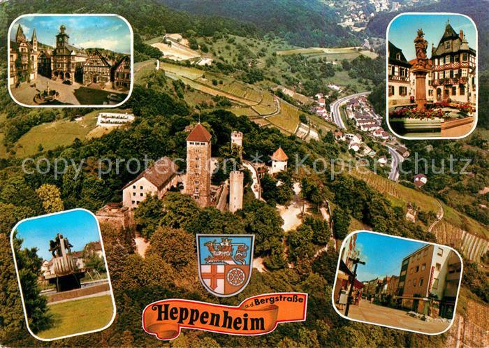 Heppenheim Bergstrasse Altstadt Brunnen Fussgaengerzone Starkenburg Fliegeraufna