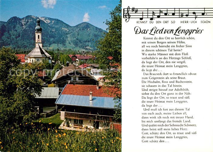 Lenggries Das Lied von Lenggries Noten Ortsmotiv mit Kirche Alpen