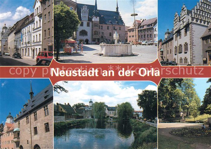 Neustadt Orla Erich Thaelmann Strasse Rathaus Brunnen Rathausgiebel Stadtpark