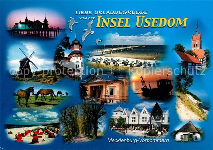 Insel Usedom Windmuehle Seebruecke Pferde Strand Kirche