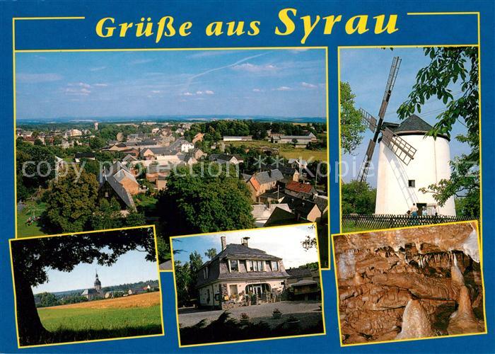 Syrau Vogtland Panorama Turmhollaendermuehle Kirche Hoehleneingang Drachenhoehle