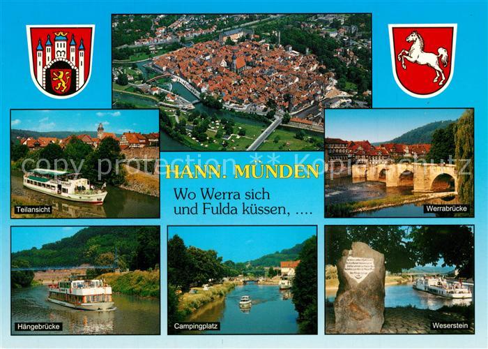 Hannoversch Muenden Fliegeraufnahme Werrabr?cke H?ngebr?cke Campingplatz Weserst