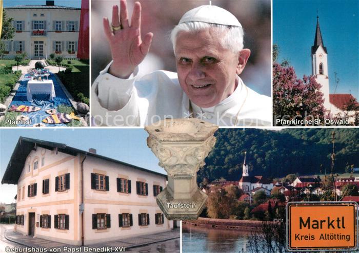 Marktl Inn Geburtshaus von Pabst Benedikt Pfarrhof Taufstein Pfarrkirche