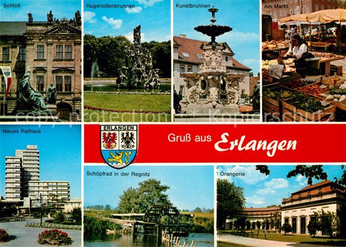 Erlangen Schloss Hugenottenbrunnen Kunstbrunnen Markt Schoepfrad in der Regnitz