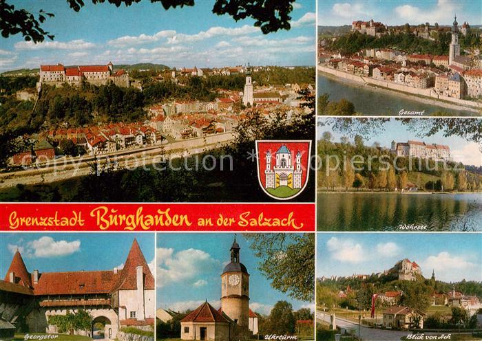 Burghausen Salzach Fliegeraufnahme Woehrsee Blick von Ach Uhrturm Georgstor