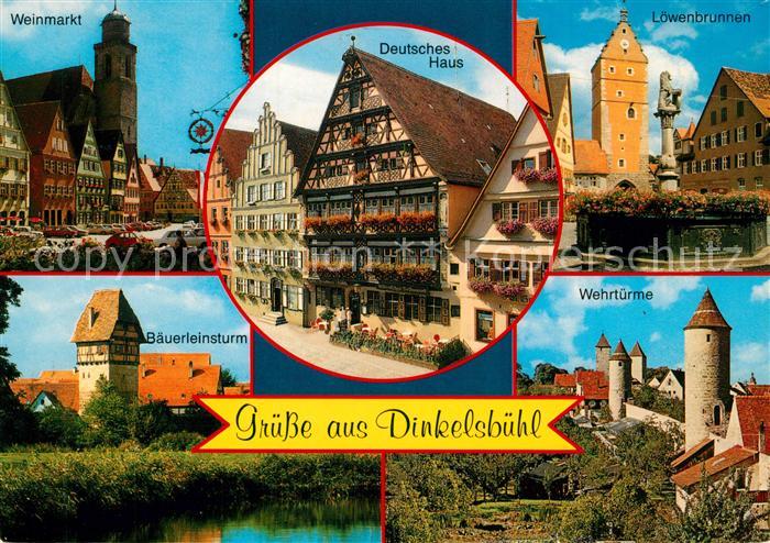 Dinkelsbuehl Weinmarkt Deutsches Haus L?wenbrunnen B?uerleinsturm Wehrt?rme