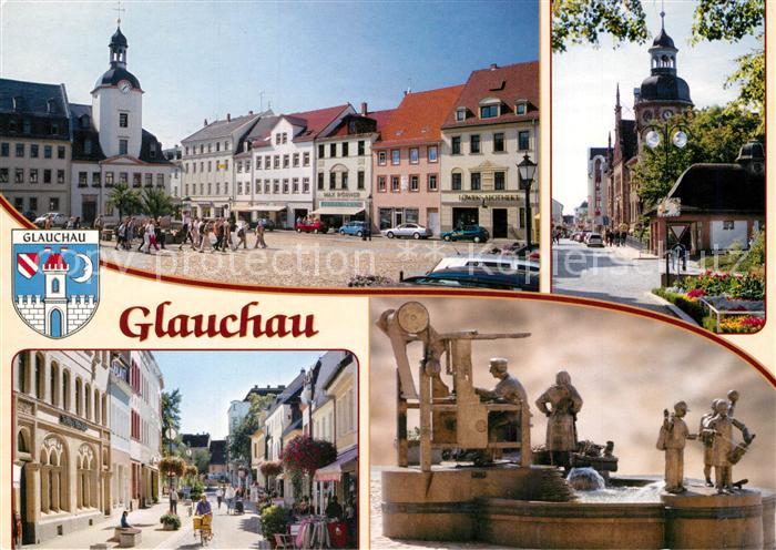 Glauchau Rathaus Markt Postamt Brunnen Fussgaengerzone Leipziger Strasse