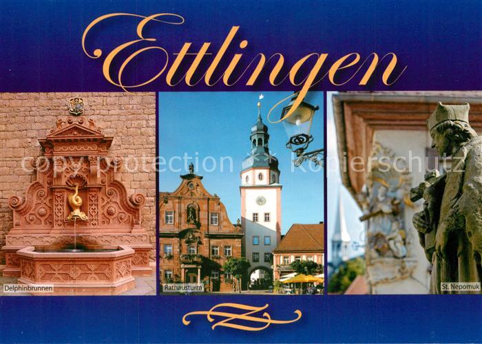 Ettlingen Delphinbrunnen Rathausturm Sankt Nepomuk