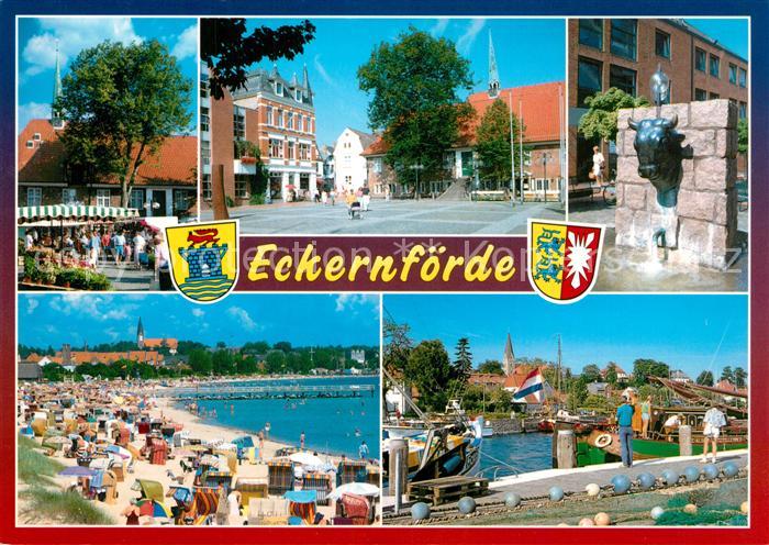 Eckernfoerde Strand Hafen Brunnen Marktplatz
