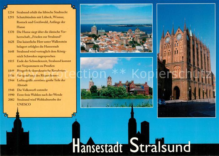 Stralsund Mecklenburg Vorpommern Rathaus Panorama Chronik Schatten blaue Turmbas