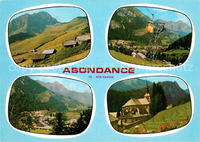 Abondance Landschaftspanorama Berghuetten Kirche Bergbahn