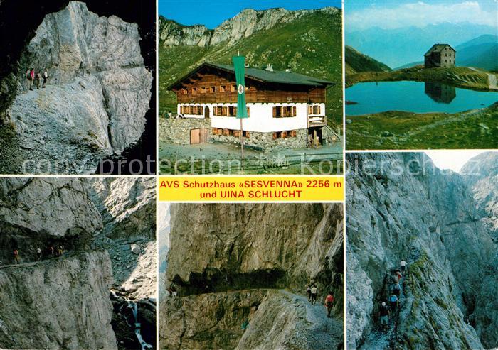 Schlinig Mals Suedtirol AVS Schutzhaus Sesvenna UINA Schlucht Berghuette Bergsee