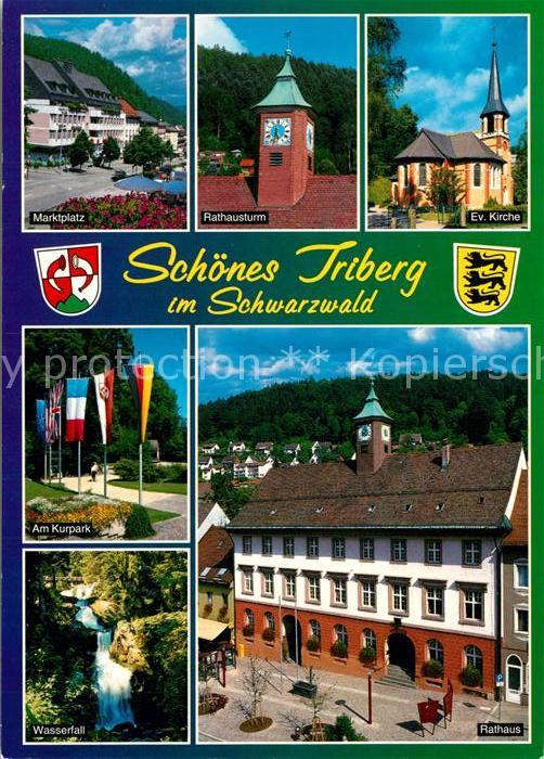 Triberg Schwarzwald Marktplatz Rathaus Turm Kirche Kurpark Fahnen Wasserfall