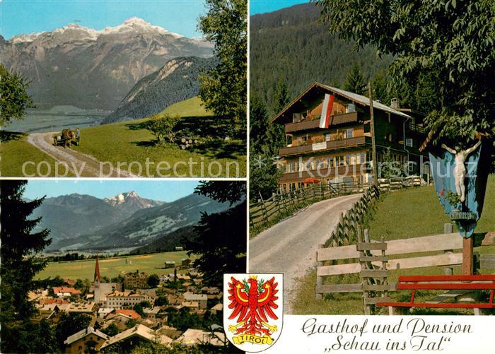 Fuegen Gasthof Pension Schau ins Tal Wegekreuz Alpenpanorama Wappen