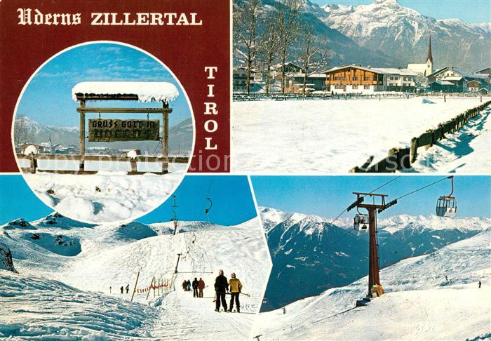 Uderns Wintersportplatz Zillertaler Alpen Bergbahn Ortsansicht mit Kirche