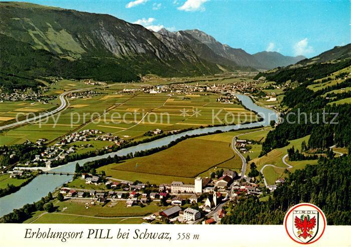 Pill Tirol Fliegeraufnahme mit Schwaz und Rofangebirge