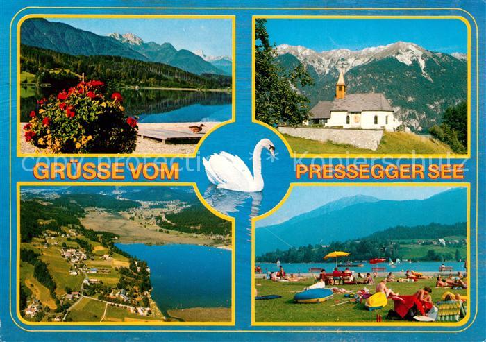 Pressegger See Fliegeraufnahme Seepartie Badestell Kirche