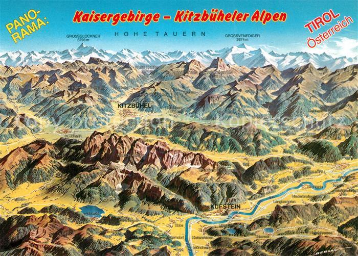 Kitzbuehel Tirol Panoramakarte Kaisergebirge und Kitzbueheler Alpen