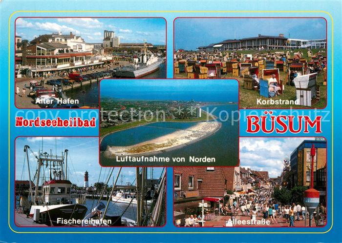 Buesum Nordseebad Alter Hafen Korbstrand Fischereihafen Fliegeraufnahme Alleestr