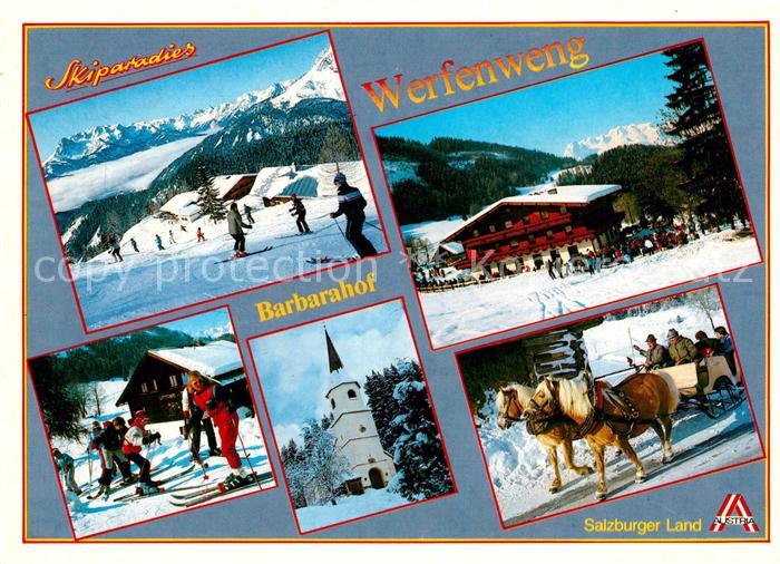 Werfenweng Barbarahof Skipiste Kirche Pferdeschlittenfahrt