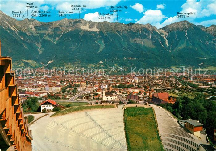 Innsbruck Blick von der Olympia Sprungschanze auf Stadt und Nordkette