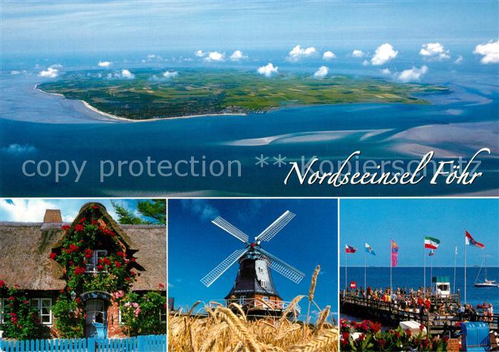 Insel Foehr Windmuehle Seebruecke Fliegeraufnahme