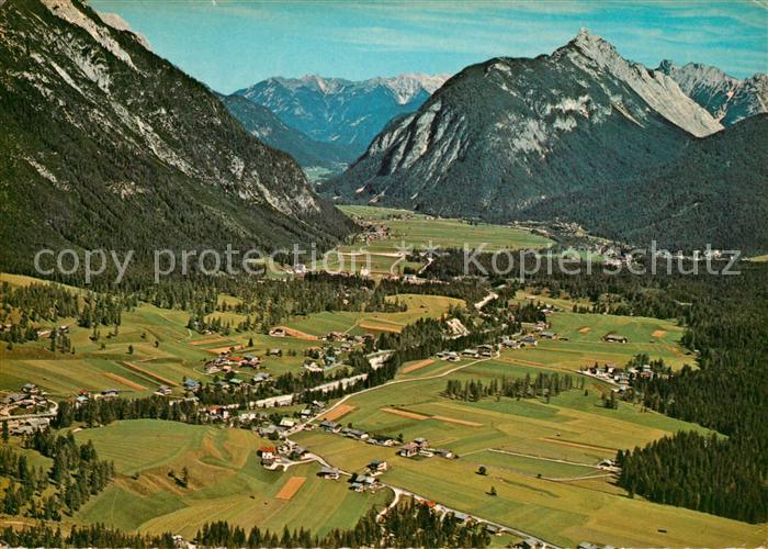 Leutasch Fliegeraufnahme Panorama Karwendelgebirge