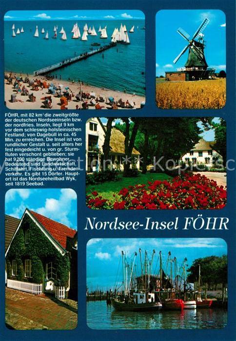 Insel Foehr Windmuehle Strand Segelboote Hafen