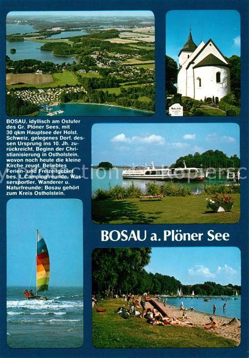 Bosau Fliegeraufnahme Kirche Faehrschiff Strand Segelboot Chronik