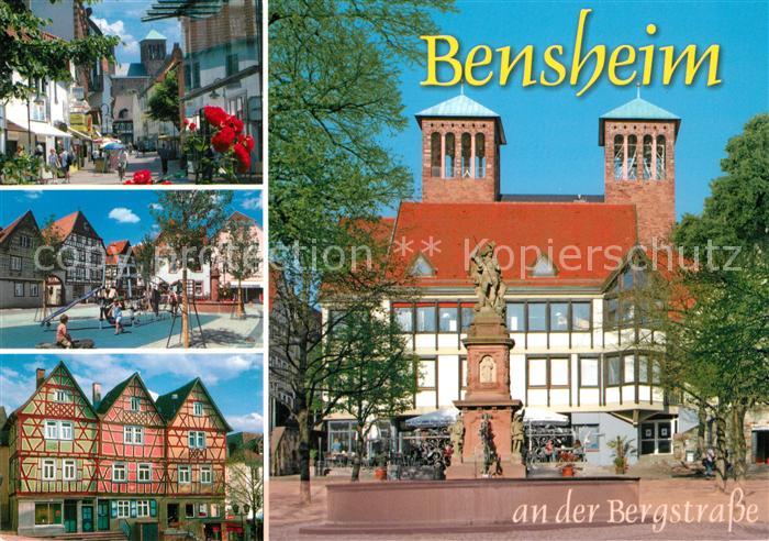 Bensheim Bergstrasse Fachwerkhaeuser Marktplatz Rathaus Denkmal