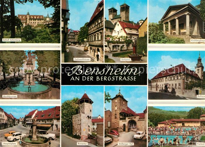 Bensheim Bergstrasse Schloss Schoenberg Fachwerkhaeuser Stollplatz Marktbrunnen