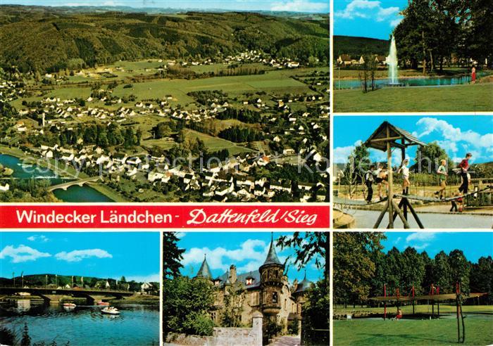 Dattenfeld Fliegeraufnahme Panorama Spielplatz Wasserfontaene Bruecke Burg